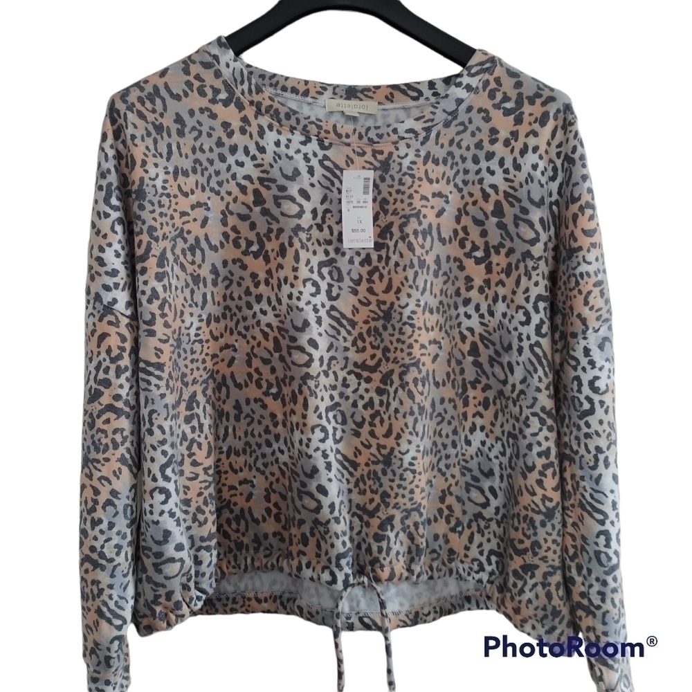 Loralette Animal Print Fleece Crop Sweatshirt 1X